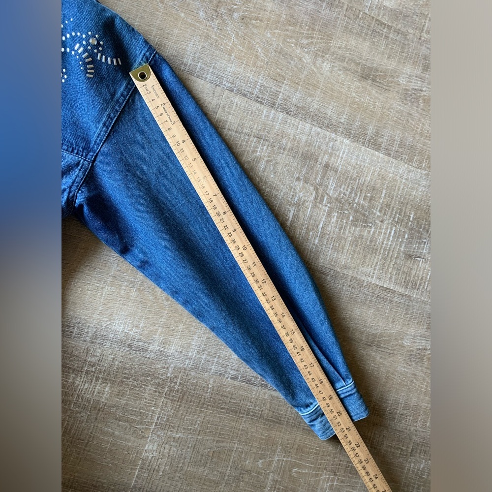 ▶️ Vintage Cropped Denim Jacket Womens 4 Embroidered Studded Western 90s - Picture 11 of 15